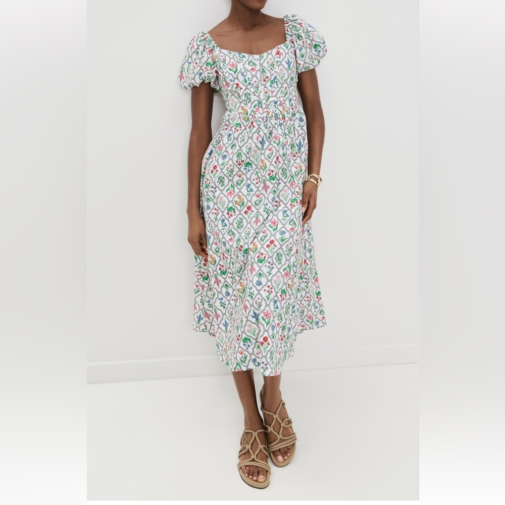 Moon River Puff Sleeve Corset Midi Dress